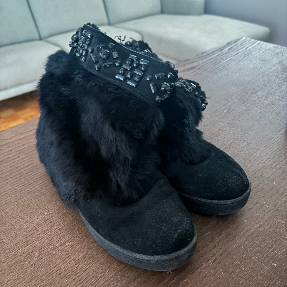 Tory Burch real fur suede booties